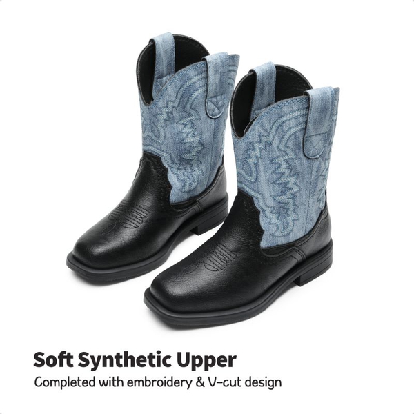 Kids Square-Toe Western Cowboy Boots - BLUE-BLACK - 1